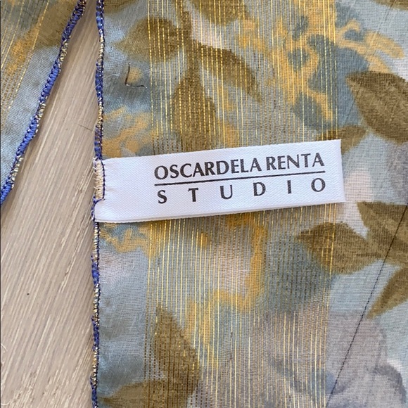 Vintage Oscar de la Renta sheer blue & gold scarf - Picture 2 of 4